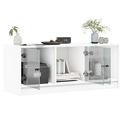 Móvel de TV c/ portas de vidro 102x37x42 cm branco