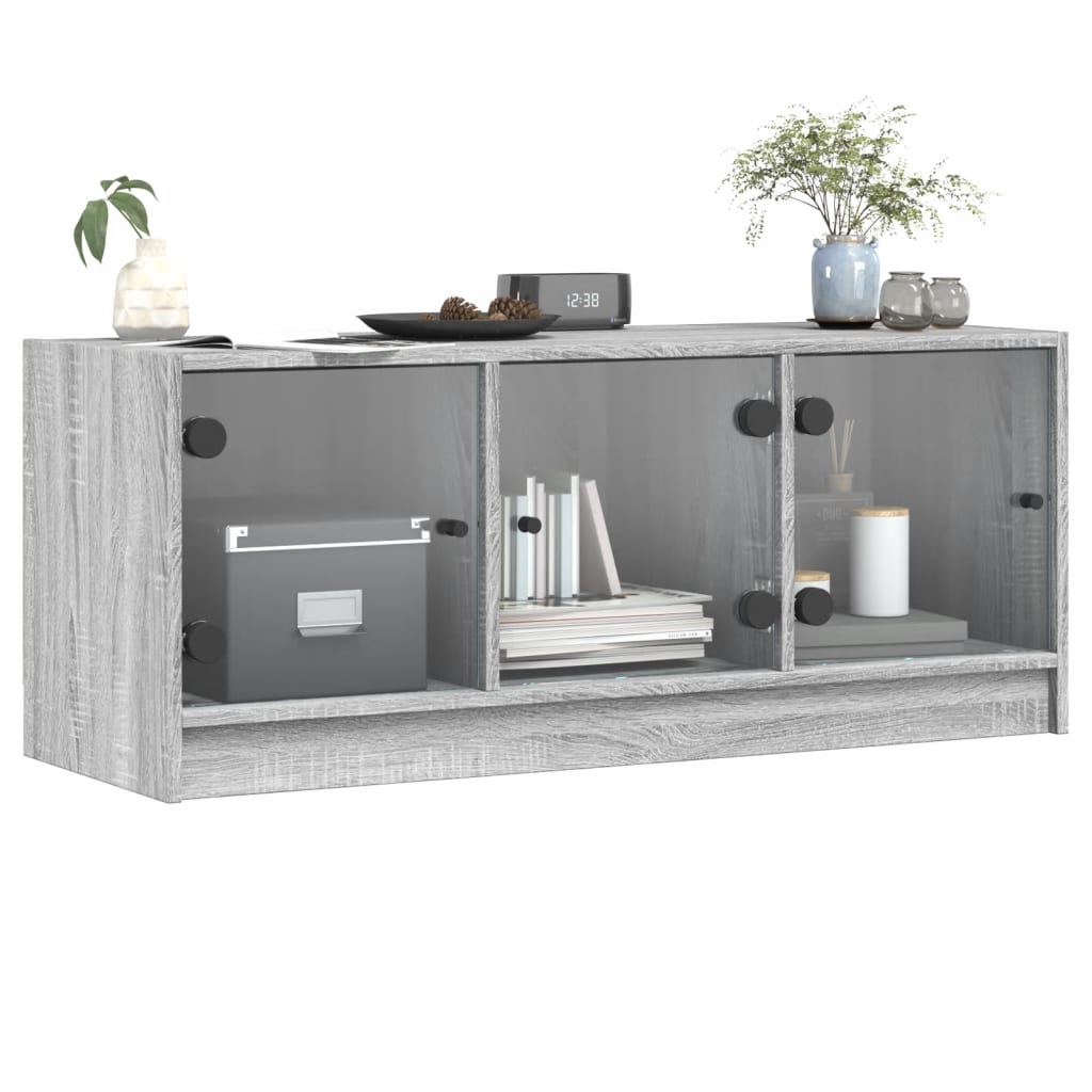 Móvel de TV c/ portas de vidro 102x37x42 cm cinza sonoma