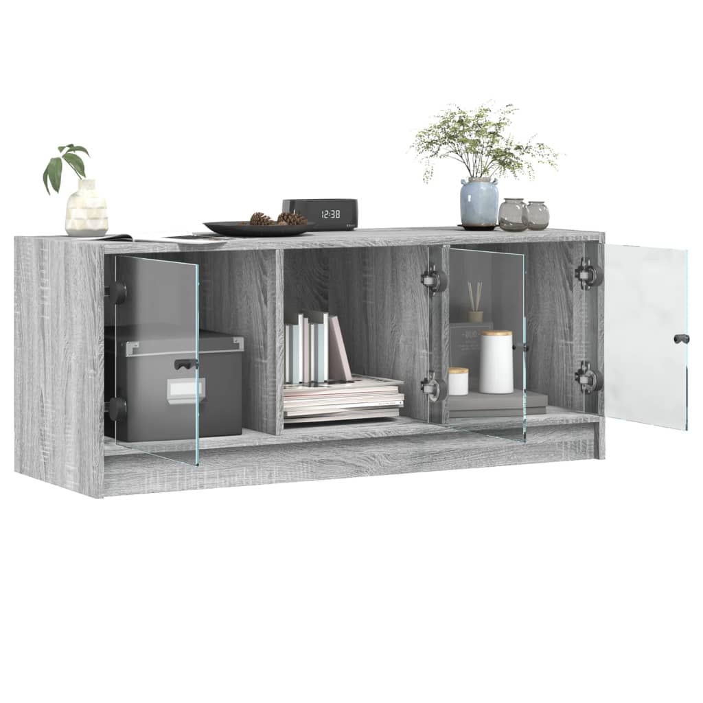 Móvel de TV c/ portas de vidro 102x37x42 cm cinza sonoma