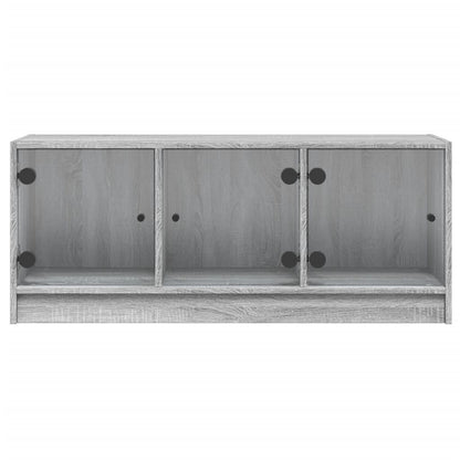 Móvel de TV c/ portas de vidro 102x37x42 cm cinza sonoma