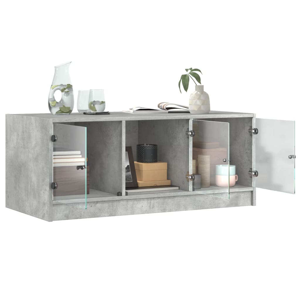 Mesa de centro c/ portas de vidro 102x50x42 cm cinza cimento