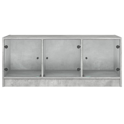 Mesa de centro c/ portas de vidro 102x50x42 cm cinza cimento