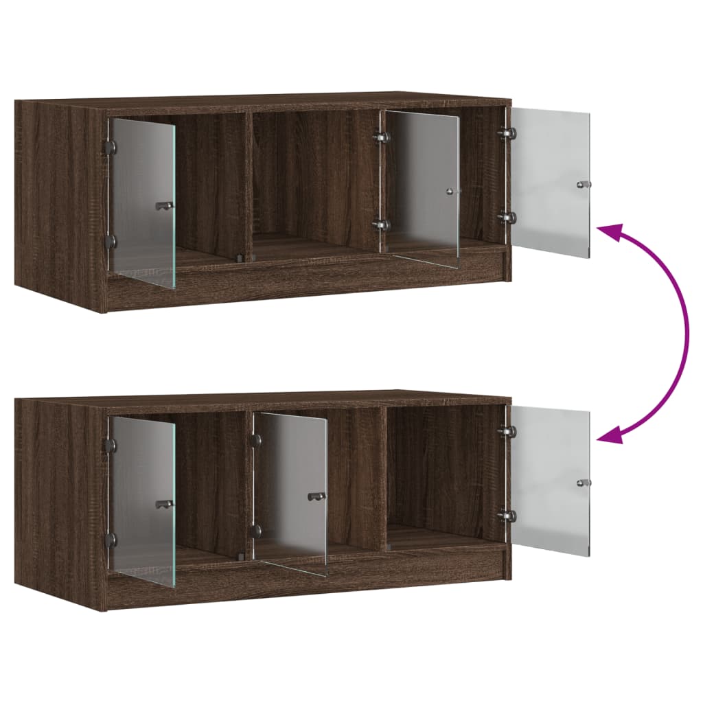 Mesa de centro c/ portas de vidro 102x50x42cm carvalho castanho