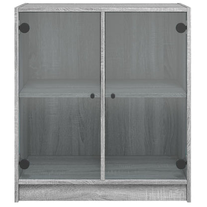 Armário de apoio c/ portas de vidro 68x37x75,5 cm cinza sonoma