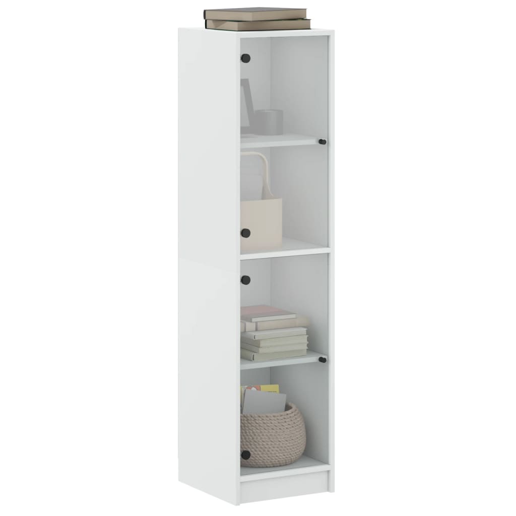 Aparador Soft - Com Portas de Vidro - Cor Branco 35x37x142 cm - Design Nórdico