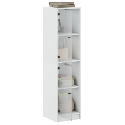 Aparador Soft - Com Portas de Vidro - Cor Branco 35x37x142 cm - Design Nórdico