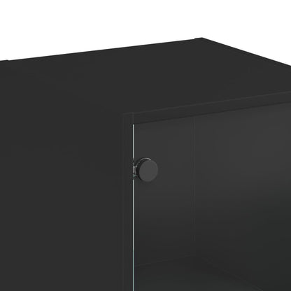 Aparador Soft - Com 1 Porta de Vidro e 1 Porta em Madeira - Cor Preto - 35x37x142 cm - Design Nórdico