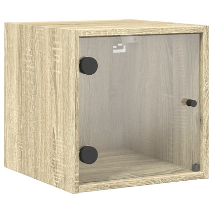 Mesa cabeceira c/ portas vidro 2 pcs 35x37x35cm carvalho sonoma