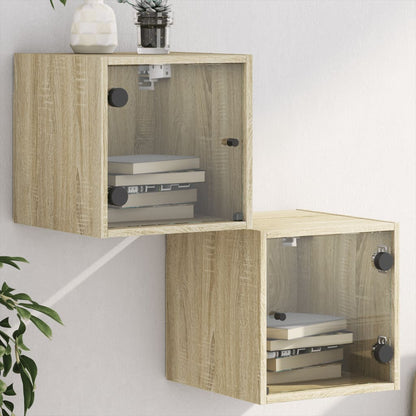 Mesa cabeceira c/ portas vidro 2 pcs 35x37x35cm carvalho sonoma