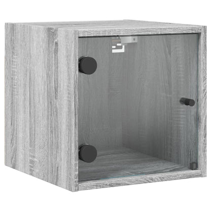 Mesa cabeceira c/ portas vidro 2 pcs 35x37x35cm cinzento sonoma