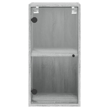 Armário de parede c/ portas de vidro 35x37x68,5 cm cinza sonoma