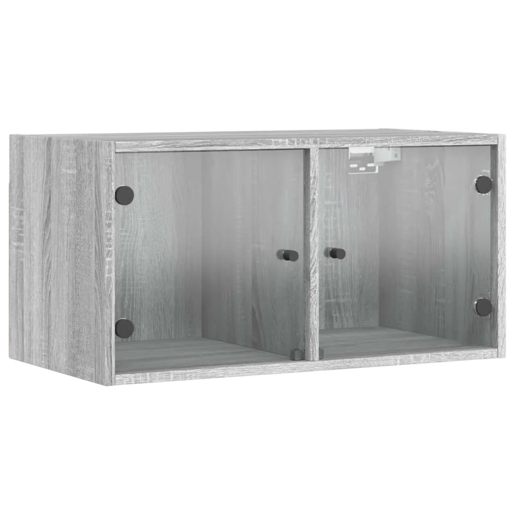 Armário parede c/ porta vidro 2 pcs 68,5x37x35 cm cinza sonoma