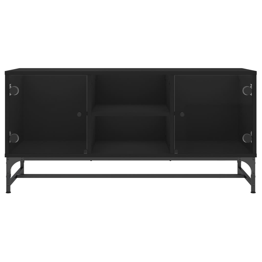 Móvel de TV Yola - Com Portas de Vidro - Cor Preto - 102x37x50 cm - Design Nórdico