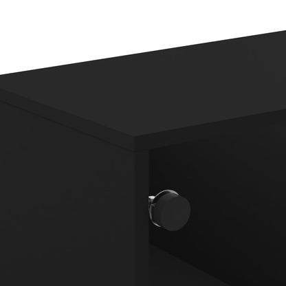 Móvel de TV Yola - Com Portas de Vidro - Cor Preto - 102x37x50 cm - Design Nórdico