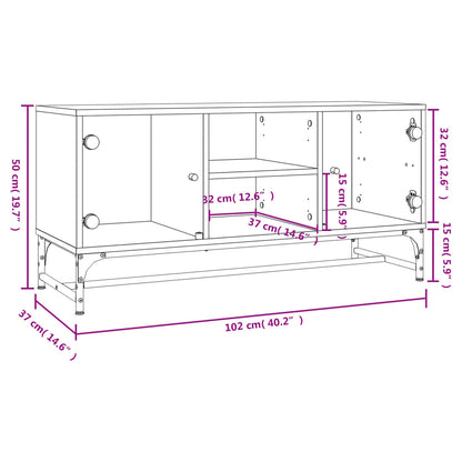 Móvel de TV Yola - Com Portas de Vidro - Cor Carvalho Sonoma - 102x37x50 cm - Design Nórdico