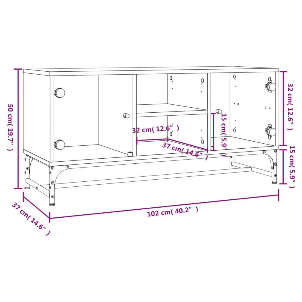 Móvel de TV Yola - Com Portas de Vidro - Cor Cinzento Cimento - 102x37x50 cm - Design Nórdico