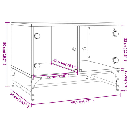 Mesa de centro c/ portas de vidro 68,5x50x50 cm preto