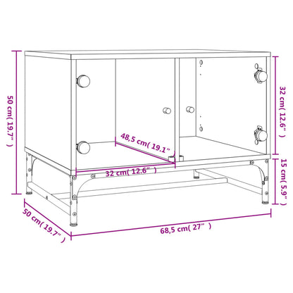 Mesa de centro c/ portas de vidro 68,5x50x50 cm carvalho sonoma