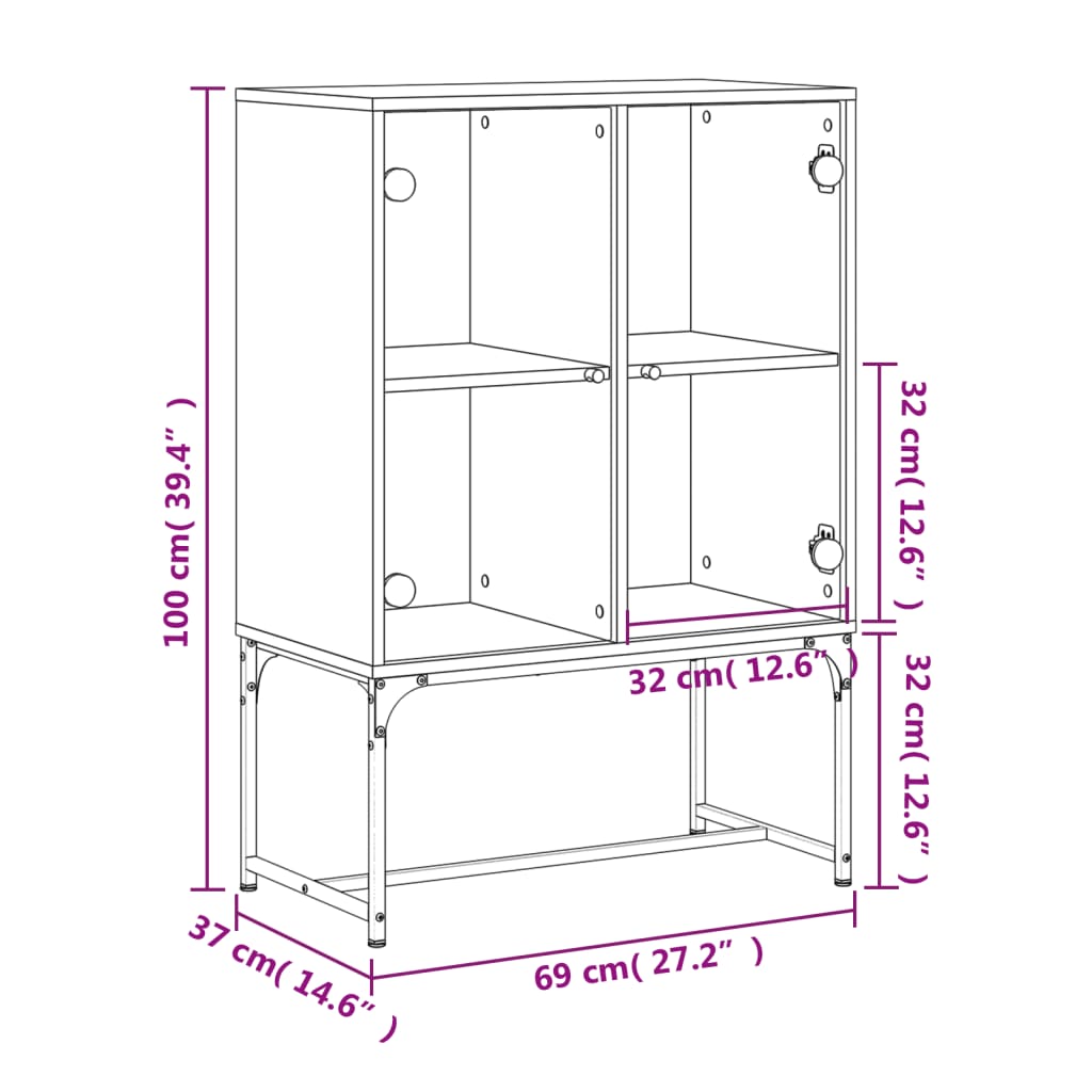 Armário de apoio c/ portas de vidro 69x37x100 cm branco