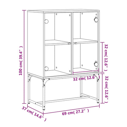 Armário de apoio c/ portas de vidro 69x37x100 cm branco