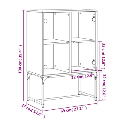 Armário de apoio c/ portas de vidro 69x37x100 cm cinza sonoma