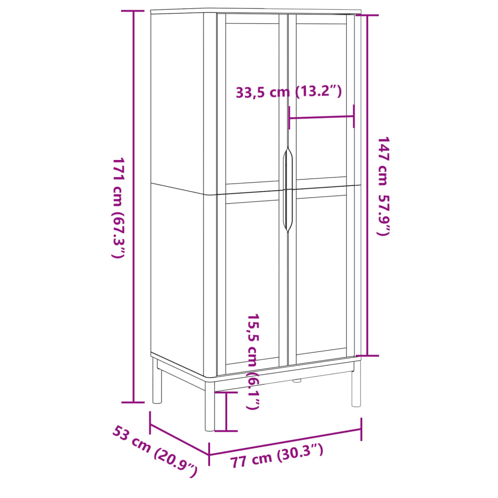 Roupeiro FLORO 77x53x171 cm madeira de pinho maciça branco