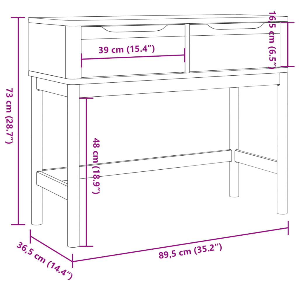 Mesa consola FLORO 89,5x36,5x73 cm pinho maciço branco