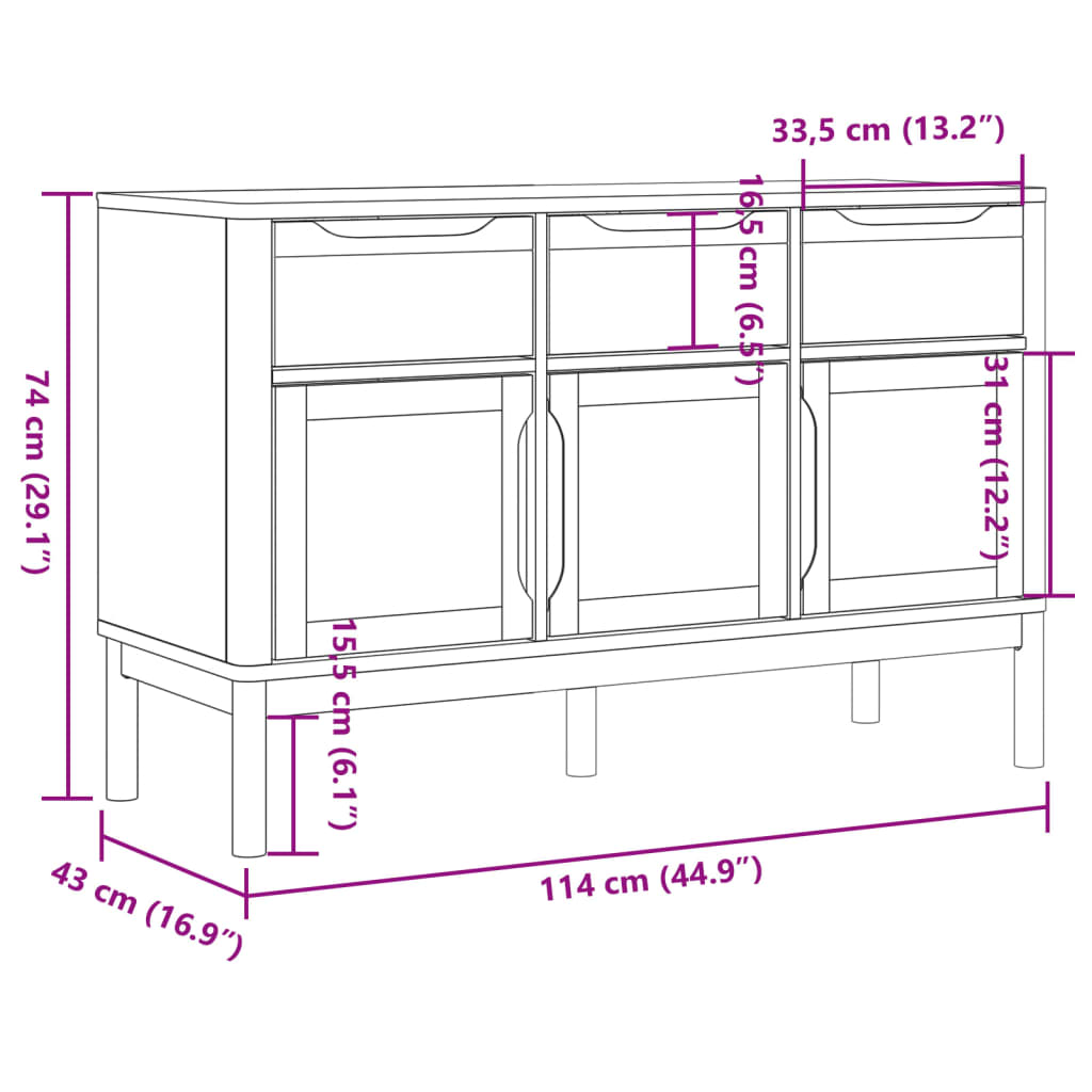 Aparador FLORO 114x43x74 cm pinho maciço castanho mel