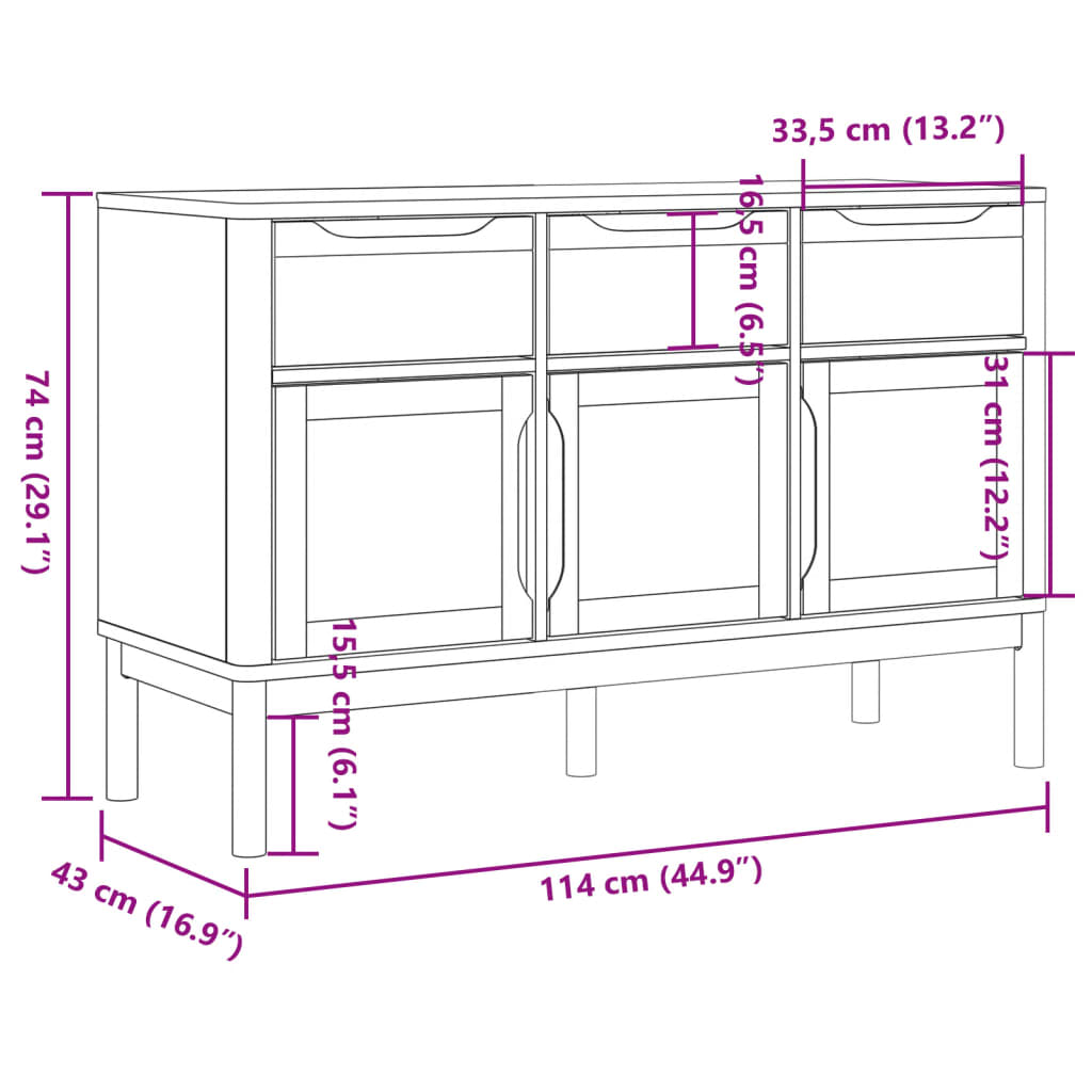 Aparador FLORO 114x43x74 cm pinho maciço cinzento