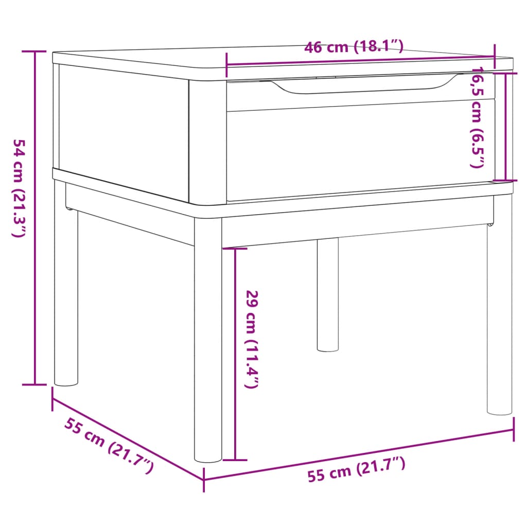 Mesa para candeeiro FLORO 55x55x54 cm pinho maciço castanho mel