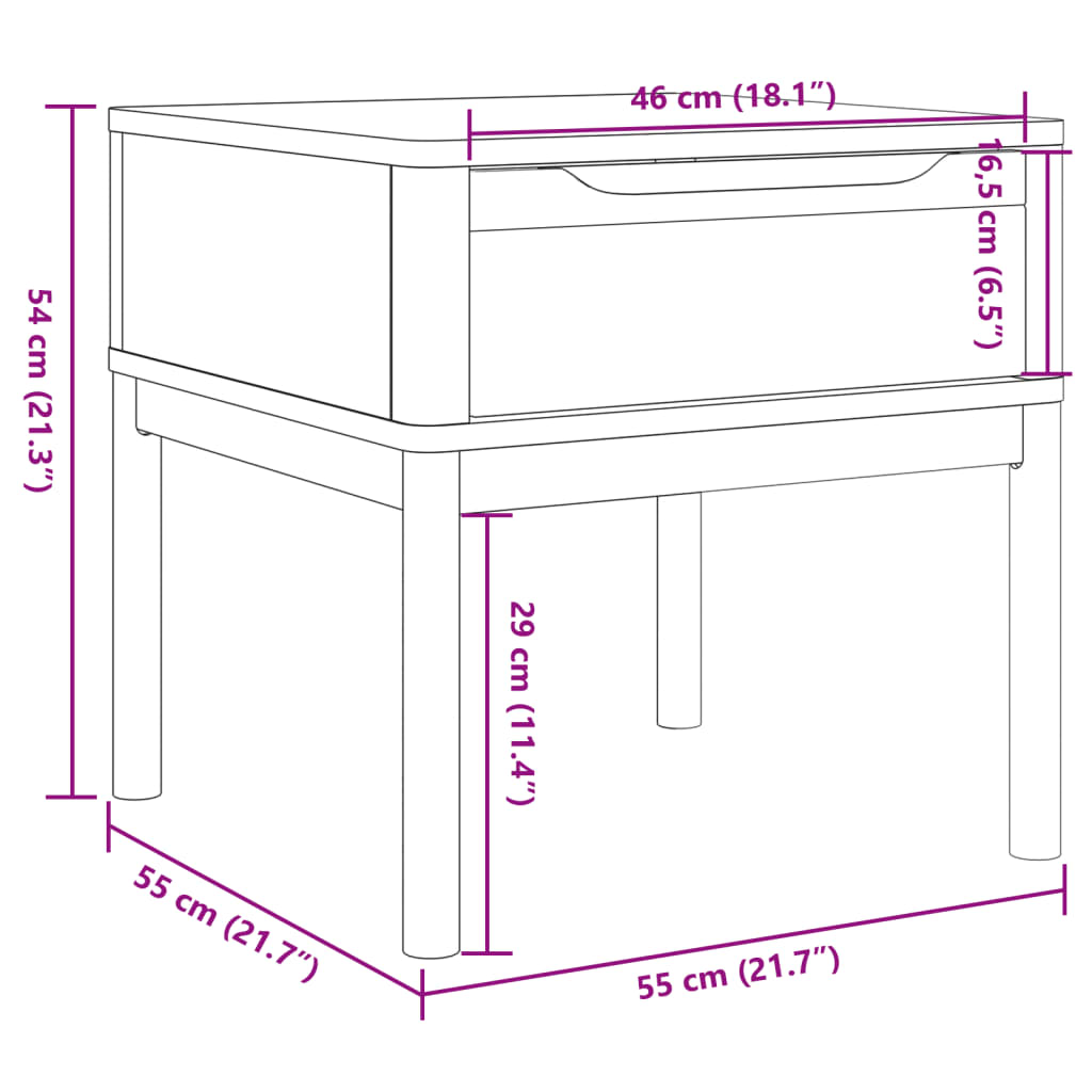 Mesa para candeeiro FLORO 55x55x54 cm pinho maciço branco