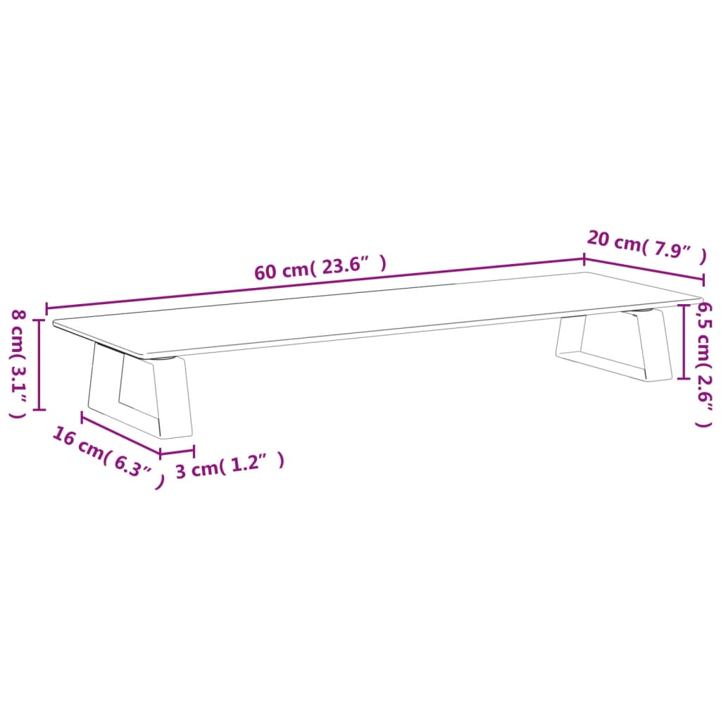 Suporte para monitor 60x20x8 cm vidro temperado e metal branco