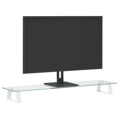 Suporte para monitor 80x20x8 cm vidro temperado e metal branco