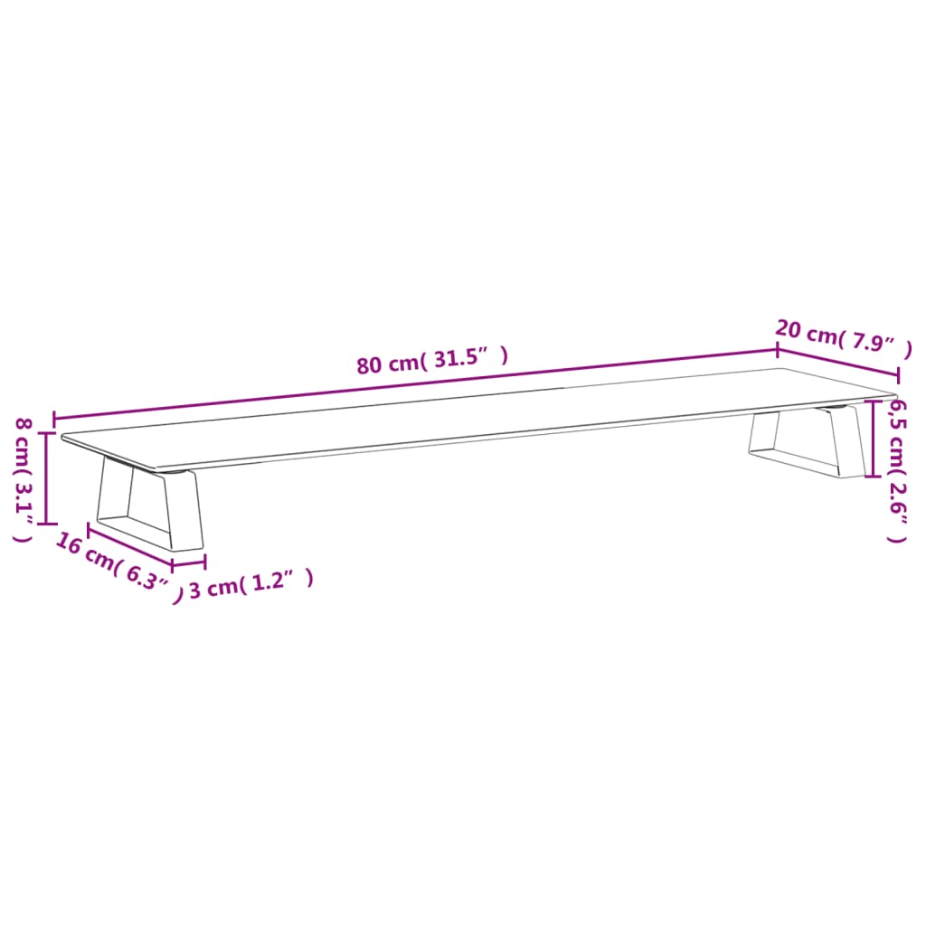 Suporte para monitor 80x20x8 cm vidro temperado e metal branco