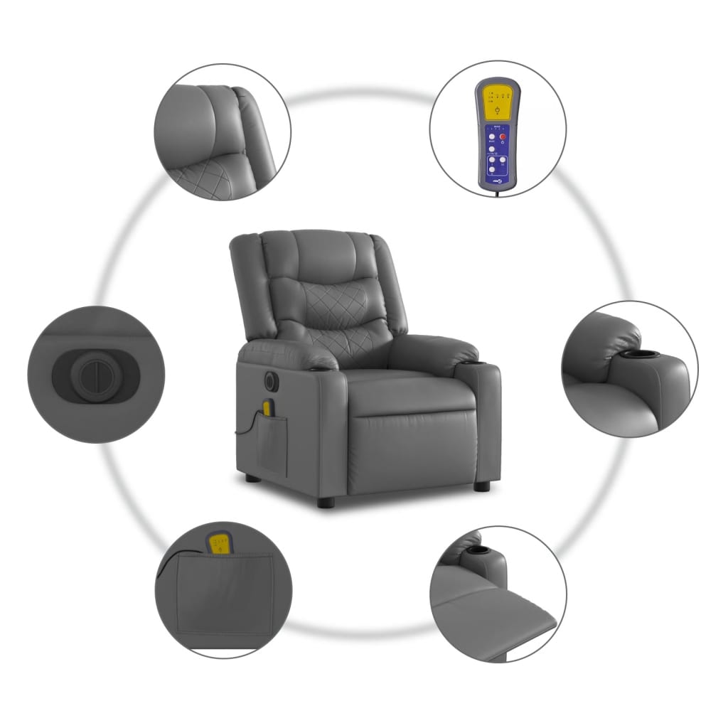 Poltrona reclinável elevatória elétrica couro artificial cinza