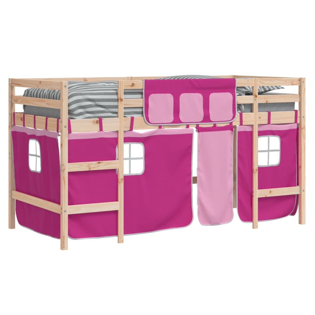 Cama alta p/ criança c/ cortinas 80x200 cm pinho maciço rosa