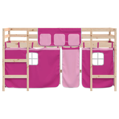 Cama alta p/ criança c/ cortinas 80x200 cm pinho maciço rosa