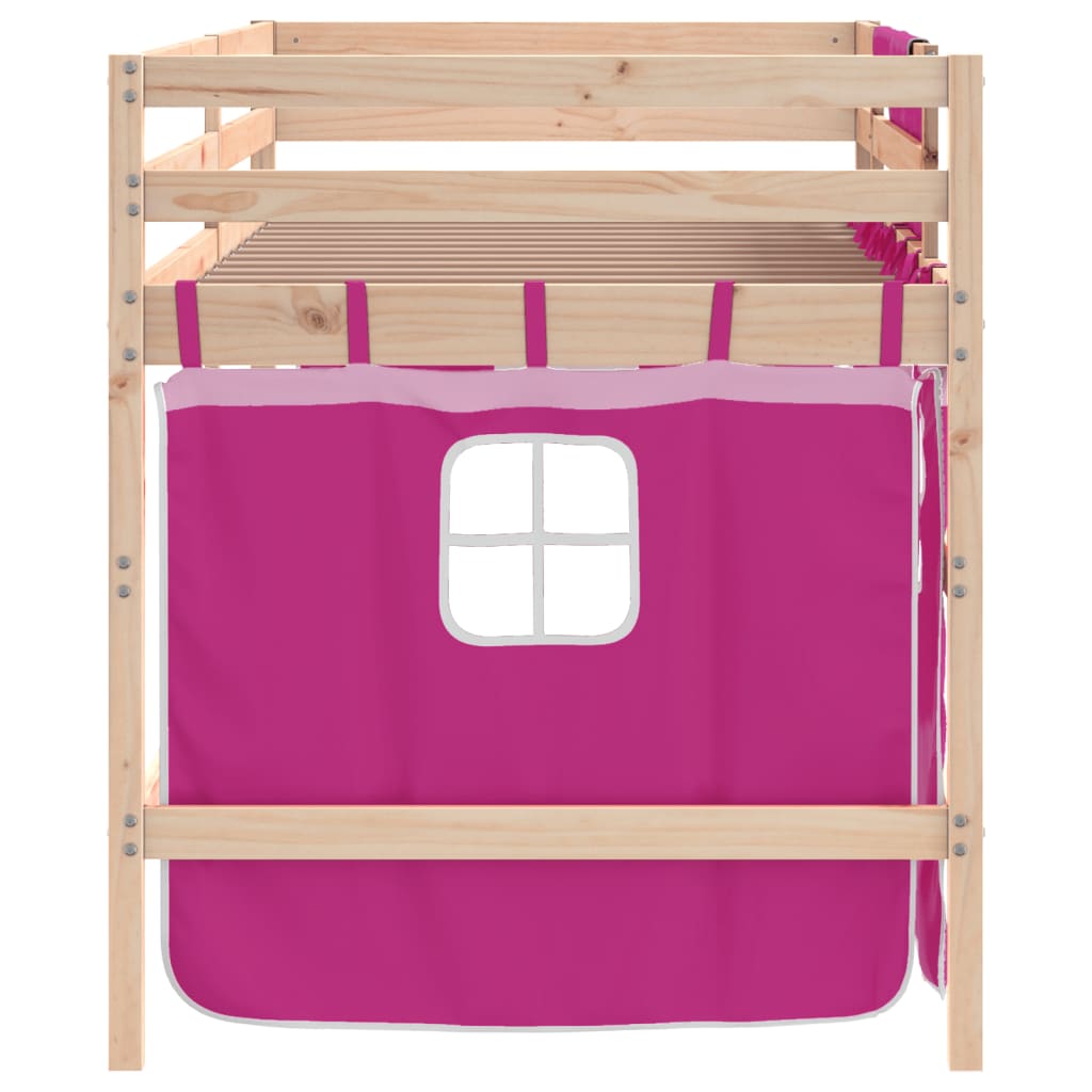 Cama alta p/ criança c/ cortinas 80x200 cm pinho maciço rosa