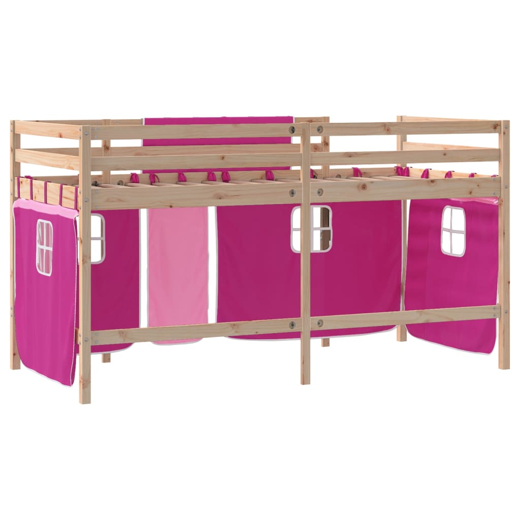 Cama alta p/ criança c/ cortinas 80x200 cm pinho maciço rosa