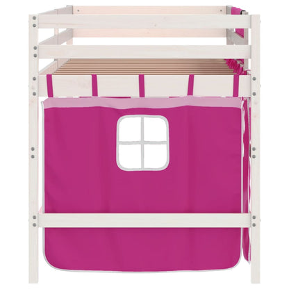 Cama alta p/ criança c/ cortinas 80x200 cm pinho maciço rosa