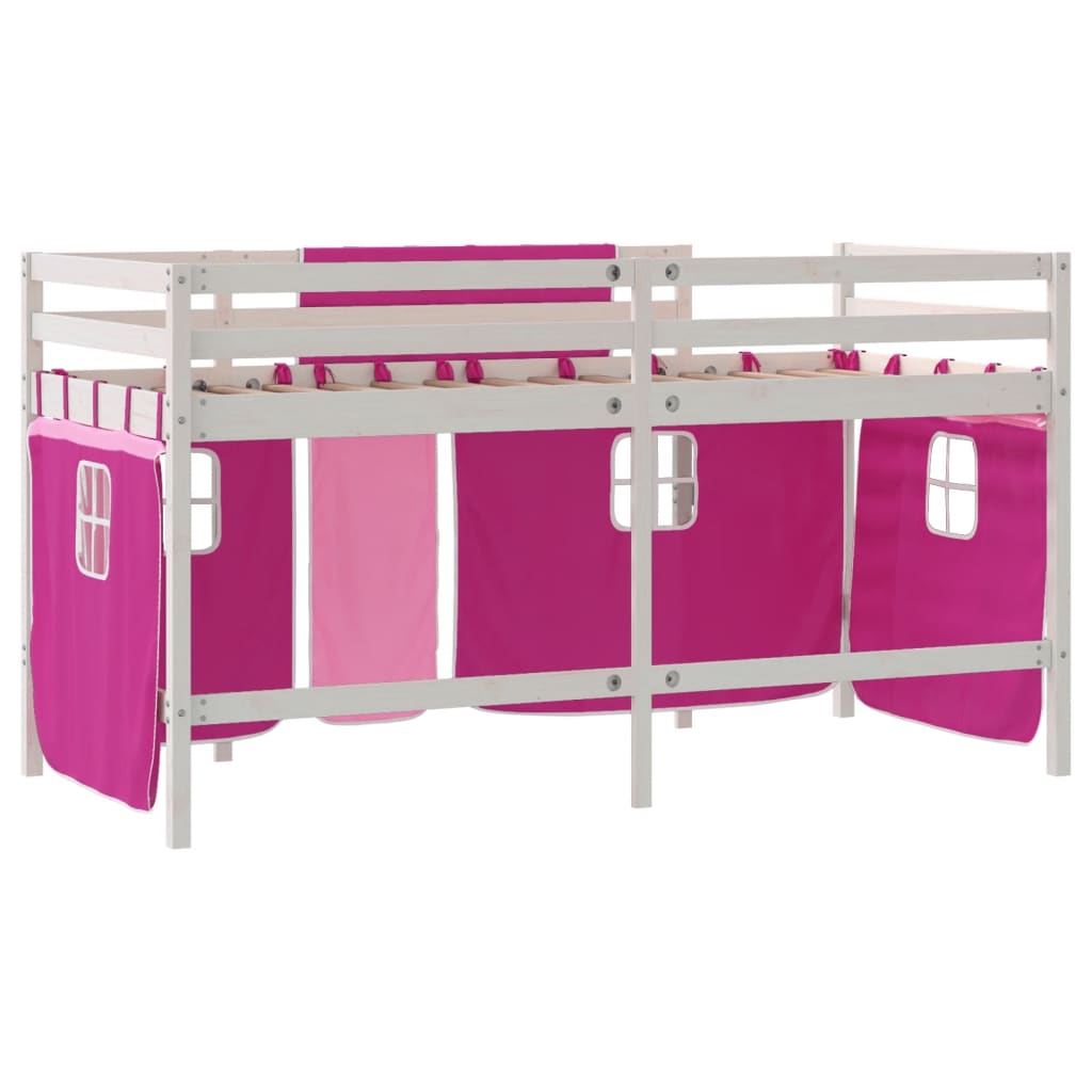 Cama alta p/ criança c/ cortinas 80x200 cm pinho maciço rosa