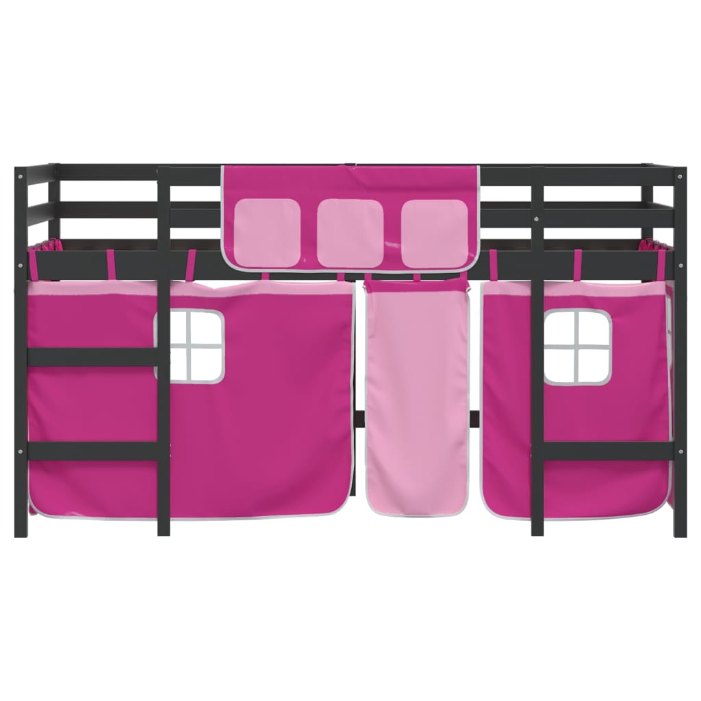 Cama alta p/ criança c/ cortinas 80x200 cm pinho maciço rosa