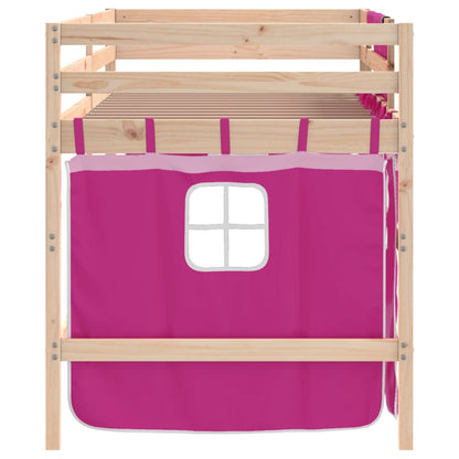 Cama alta p/ criança c/ cortinas 90x200 cm pinho maciço rosa