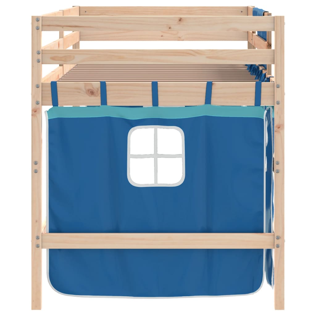 Cama alta p/ criança c/ cortinas 90x190 cm pinho maciço azul