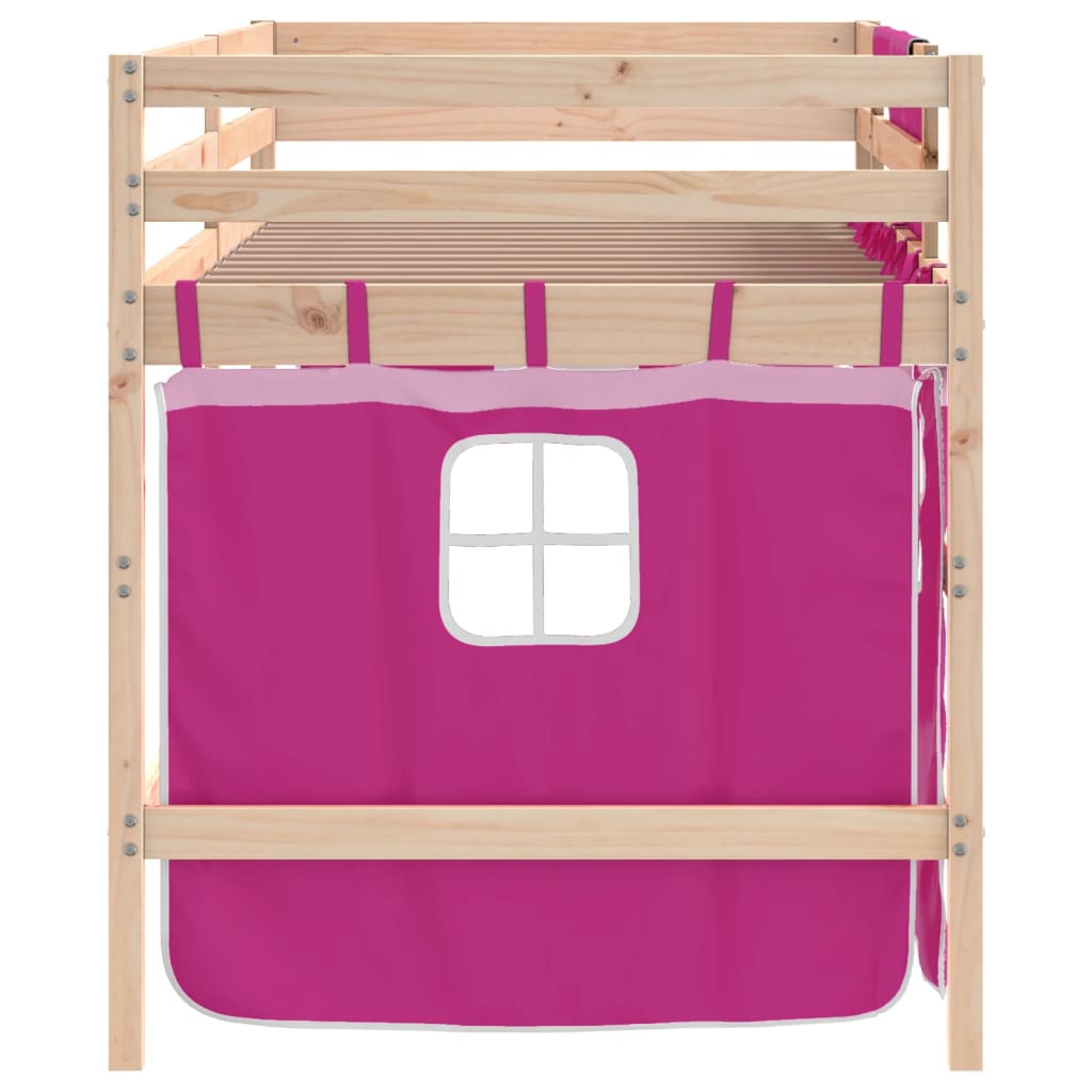 Cama alta p/ criança c/ cortinas 90x190 cm pinho maciço rosa