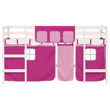 Cama alta p/ criança c/ cortinas 90x190 cm pinho maciço rosa