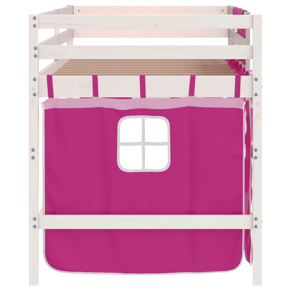 Cama alta p/ criança c/ cortinas 90x190 cm pinho maciço rosa