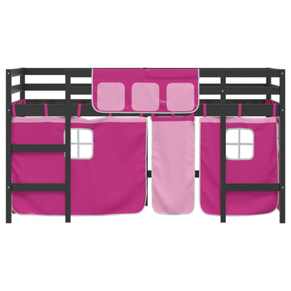 Cama alta p/ criança c/ cortinas 90x190 cm pinho maciço rosa