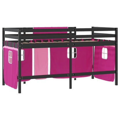 Cama alta p/ criança c/ cortinas 90x190 cm pinho maciço rosa