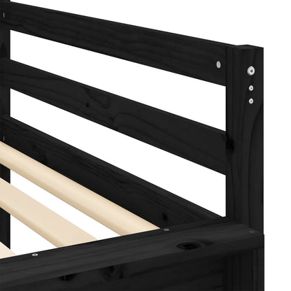 Cama alta criança c/ cortina 90x190cm pinho maciço branco/preto